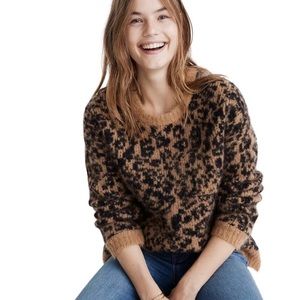 Madewell Leopard Print Crew Neck Sweater - Brown and Black